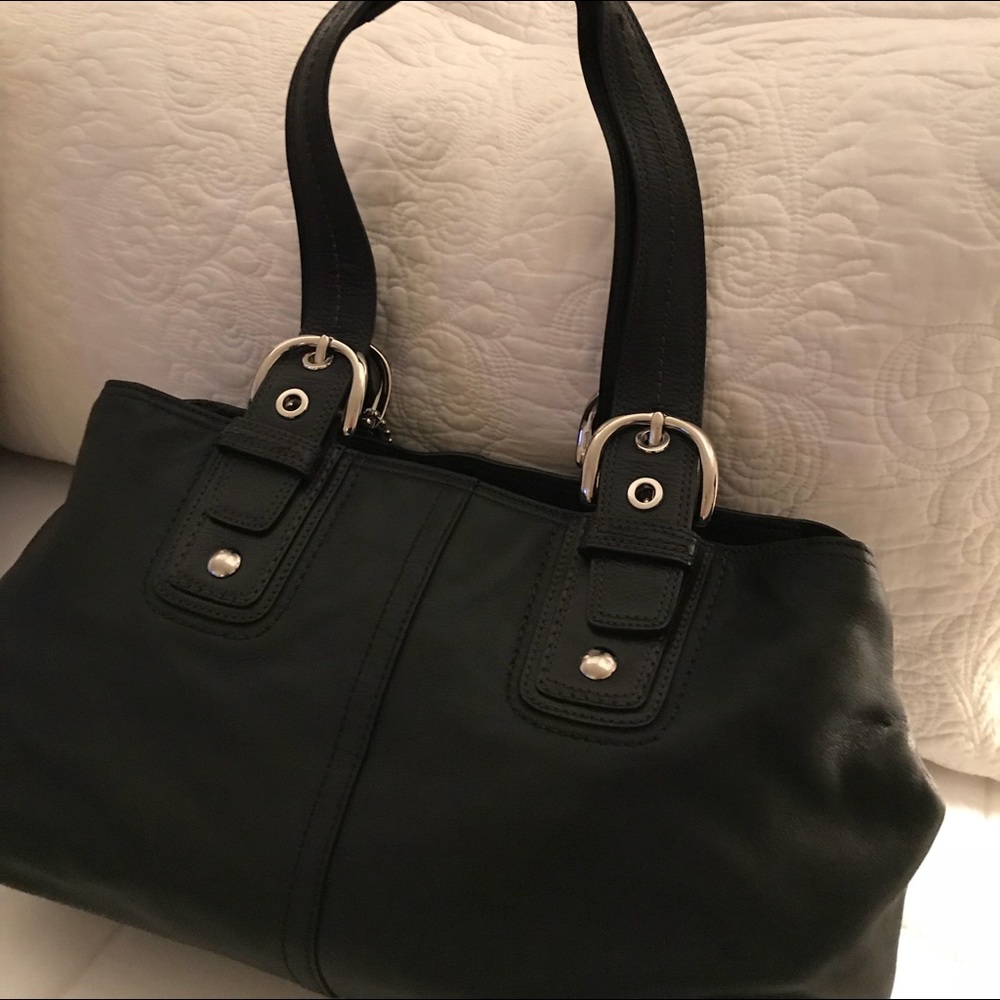 Coach black zippered top tote